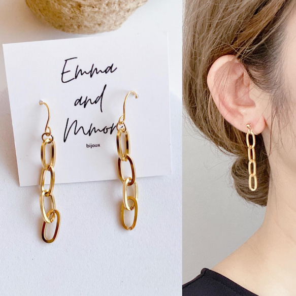 金属アレルギー対応 サージカルステンレス チェーン フック ピアス