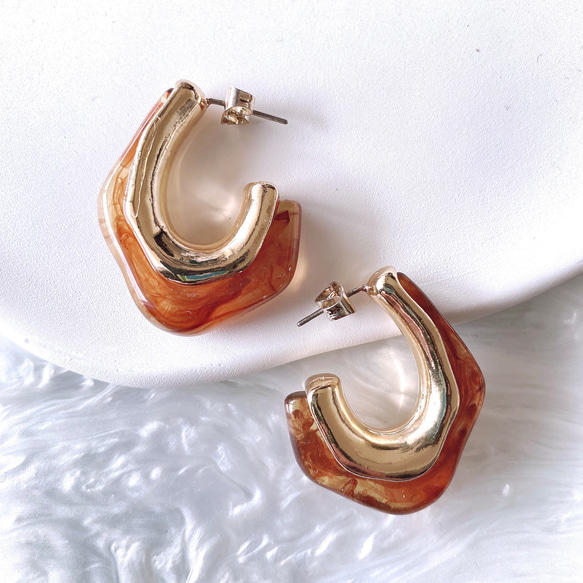 k18 飴色 鼈甲 べっこう フープ ピアス 大ぶり k18 飴色 鼈甲 べっこう フープ ピアス 大ぶり