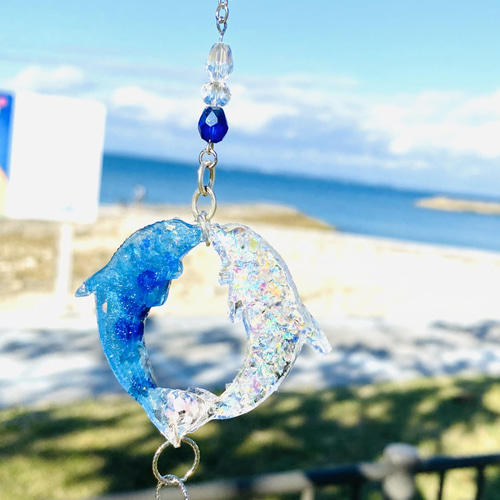 海のハートイルカ♡天然石サンキャッチャー サンキャッチャー