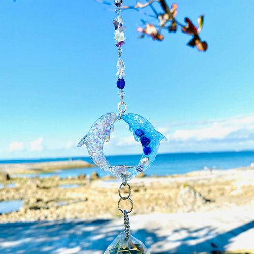 海のハートイルカ♡天然石サンキャッチャー サンキャッチャー
