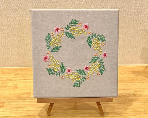 専用✤handmade刺繍ミモザリースいっぱいのファブリックパネル⚘ハンドメイド 専用✤handmade刺繍ミモザリースいっぱいのファブリックパネル