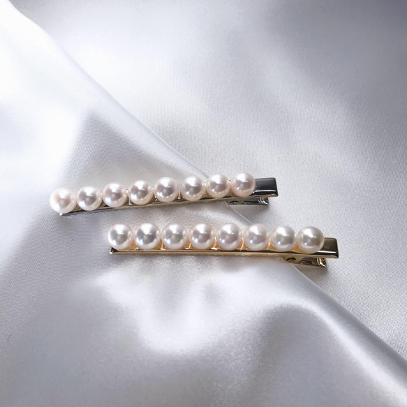 あこや真珠　ヘアクリップ　シンプルライン　和装♢まとめ髪♢ 1枚目の画像
