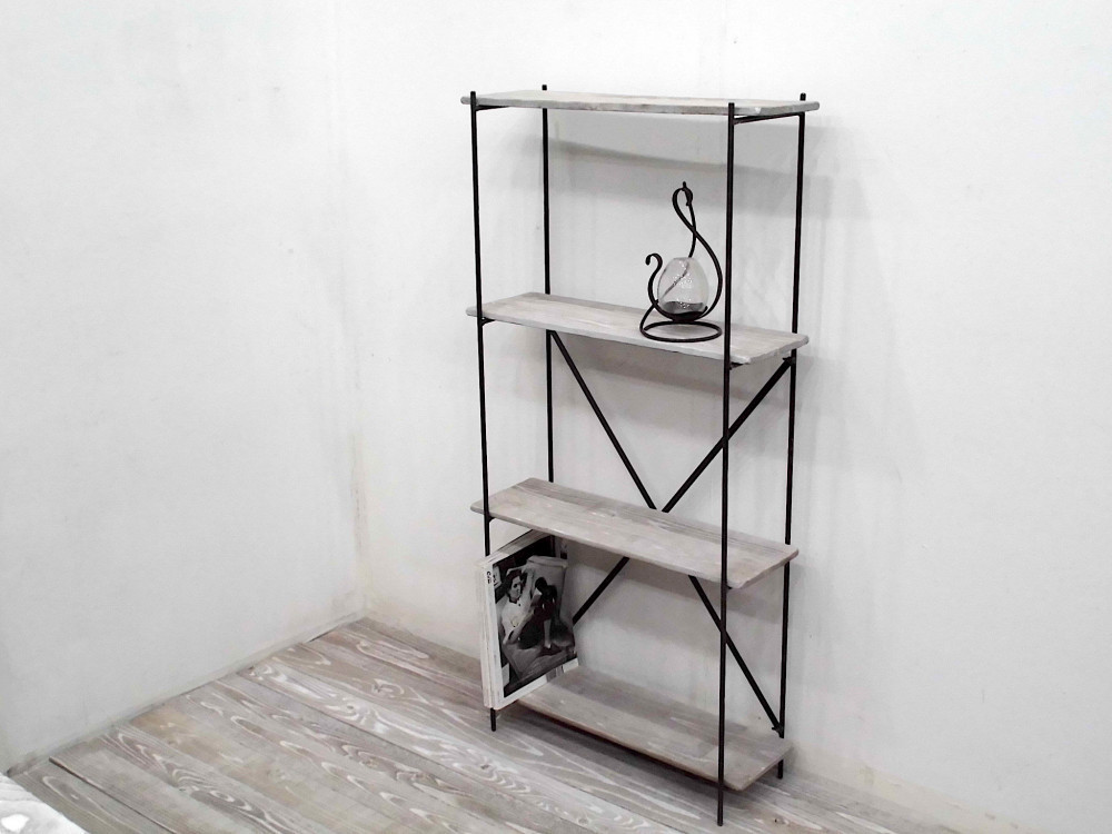 アイアン直棚、h120cm，w60cm、棚板4段（グレー）奥行24cm、受注生産品