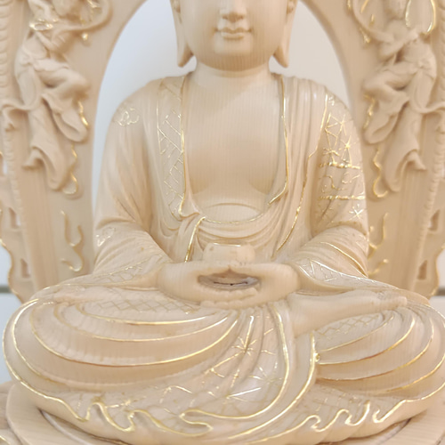 釈迦如来 地蔵菩薩 観音菩薩三尊 座像 細密彫刻 切り金仏像 置物