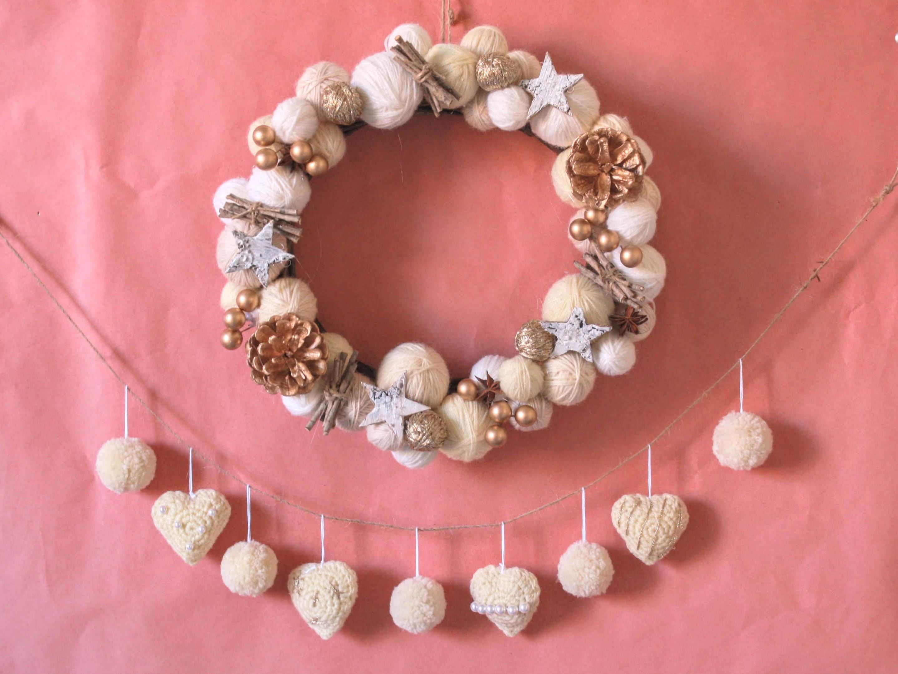 ステッチハートのガーランドとナチュラルリースセット