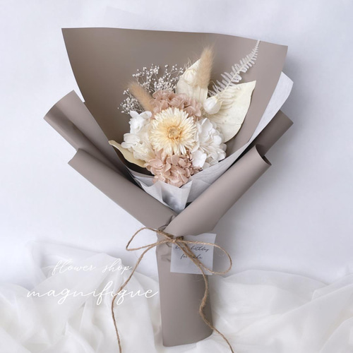 再販×2 ブラウン系 ラッピングブーケ ドライフラワーとプリザーブド