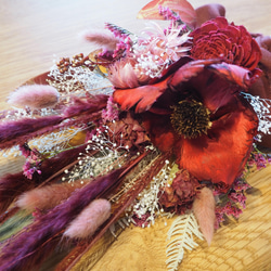 パンパスグラスの秋色ドライフラワースワッグ バンクシアとプロテア、パンパスグラスの秋色スワッグ ドライ