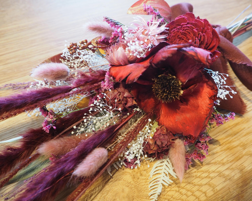 赤系ドライフラワー スワッグ ドライフラワー ブーケスワッグ ピンクレッド系 M | ドライ