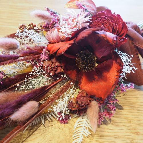 ドライフラワー　3点お纏め ドライフラワー 赤スワッグ 還暦祝いなどに♥️ スワッグ