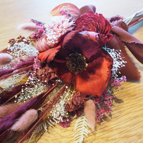 赤系ドライフラワー スワッグ ドライフラワー 赤スワッグ 還暦祝いなどに♥️ スワッグ maaaachin