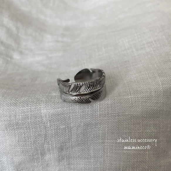 ステンレス製 13号サイズ フェザーリング 指輪 カフリング 12枚目の画像