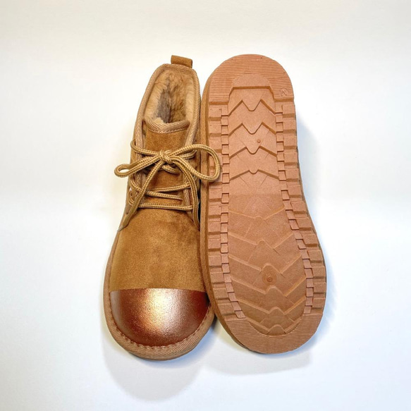 雙色繫帶蟒蛇皮靴（駝色 x 古銅色）羊皮靴款式，短款 S/M/L 碼 第7張的照片
