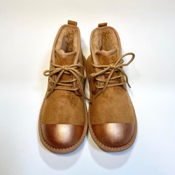 雙色繫帶蟒蛇皮靴（駝色 x 古銅色）羊皮靴款式，短款 S/M/L 碼 第2張的照片