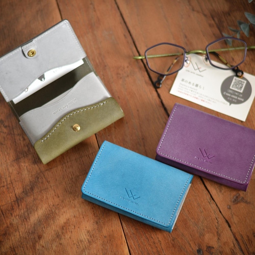 受注制作】ジュエルカラーのカードケース（名刺入れ）｜牛ヌメ革