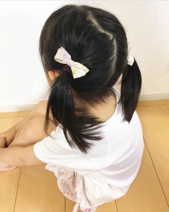 チャイブ　ヴィンテージブルー　リバティのリボンヘアゴム　[受注製作] 4枚目の画像