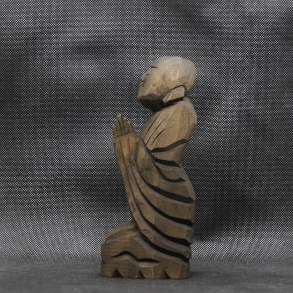 仏像 円空仏 木彫 善財童子（自刻像 16cm 着色 jk2426） 雕刻 円