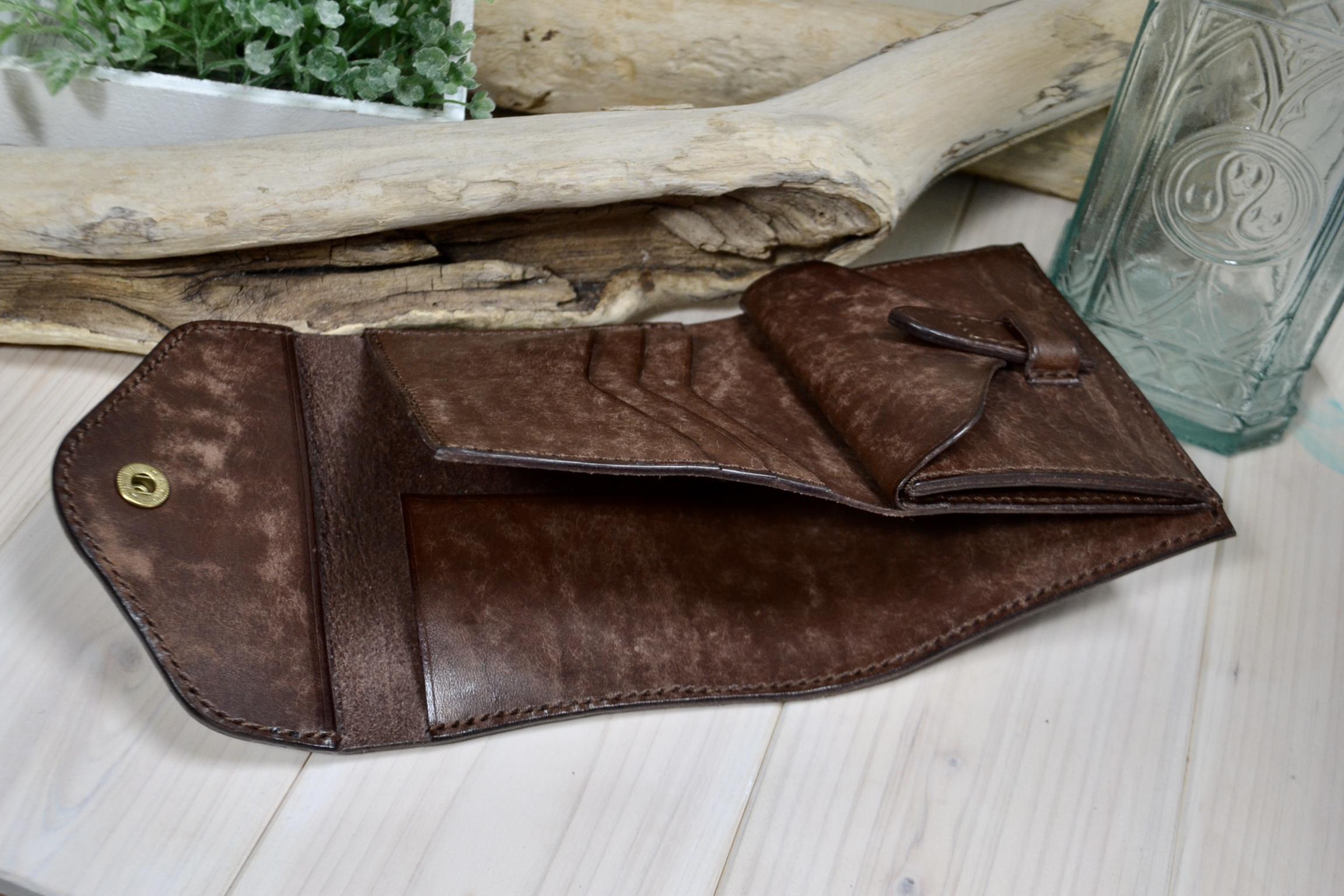 イタリアンレザー【マヤレザー】手に馴染む二つ折り財布　チョコカラー