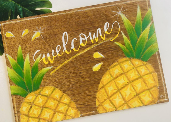 ハワイアンチョークアートで【パイナップルを描くキット：木のボード】 1枚目の画像