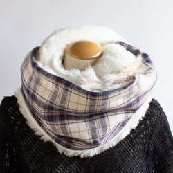 PSNY 白色生態毛皮和白色 Aran 圖案針織和格子圍巾人造毛皮成人協調 SD18 第4張的照片