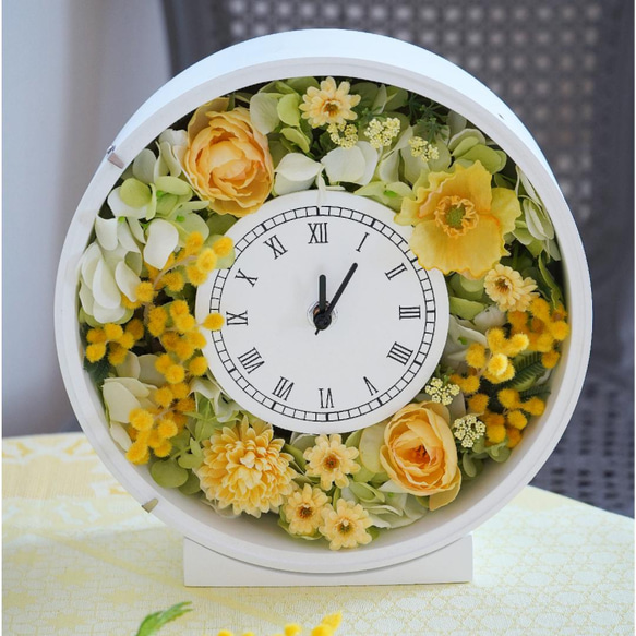 【送料無料・母の日】ミモザイエローの花時計｜パステルイエロー 2枚目の画像