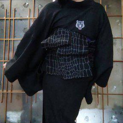 カスタムデニム着物　ホワイトタイガー　ブラック 6枚目の画像
