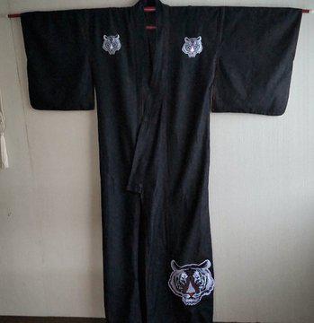 カスタムデニム着物　ホワイトタイガー　ブラック