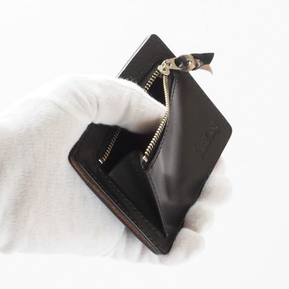 ミニマルウォレット ブラック　薄いお財布　フラグメントケース　黒革 5枚目の画像