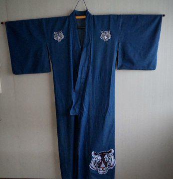 カスタムデニム着物　ホワイトタイガー　ブルー