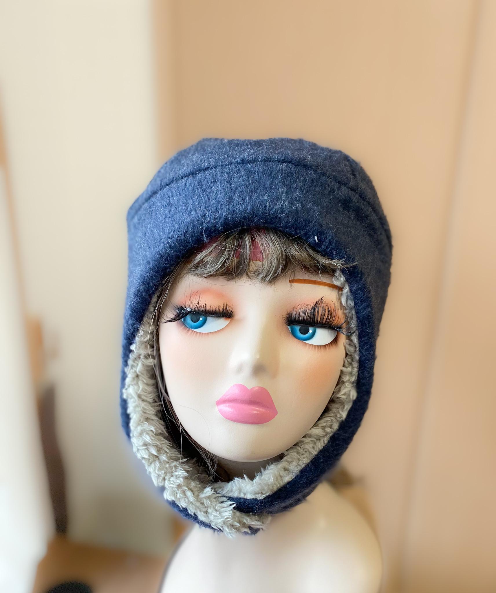 シャギーニットふんわり暖かいパイロット帽子。ファーが選べるニット帽、帽子、耳当て付き帽子、イヤーマフニット帽