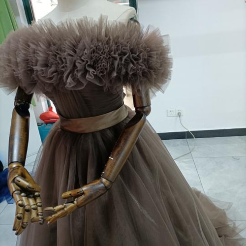 カラードレス コーヒーの色 2waysドレス 取り外しオフショルダー 結婚  