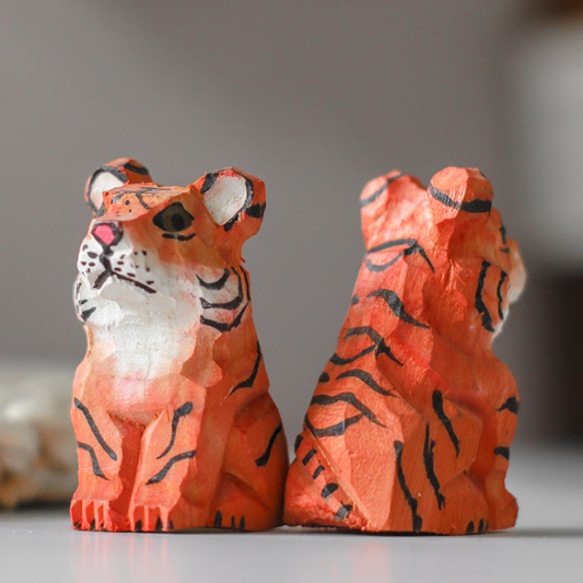 珍品 木彫り 置物 1セット 招き猫 キリン 犬 虎 ミニ 動物 細密彫 彫刻 2枚目の画像