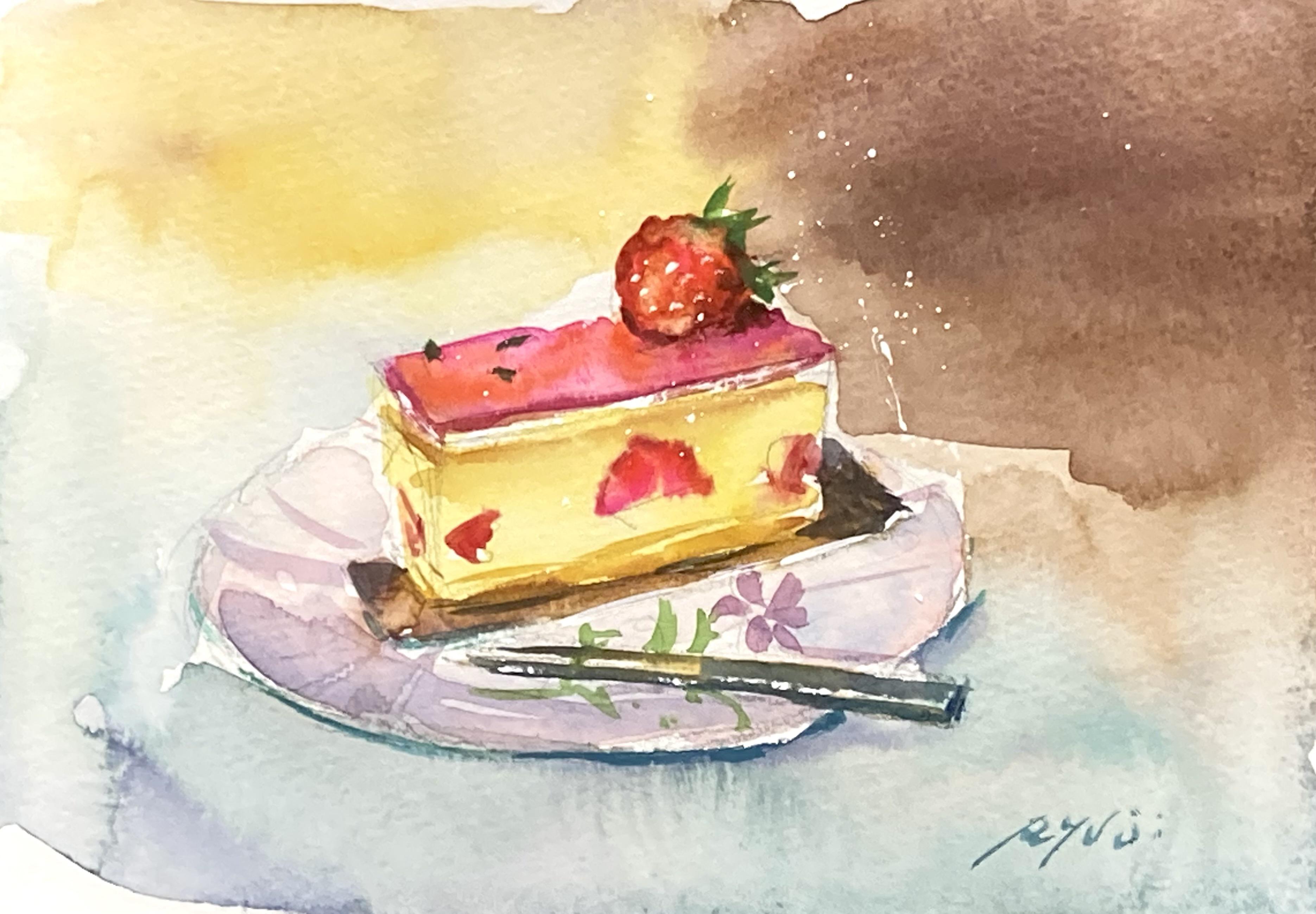 【超お買い得！】 ベリーのケーキ 水彩画 原画 出産祝い・ギフト・メモリアル