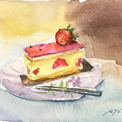 ケーキ 水彩画 手描き watercolor】-cake-・ω・いちごのケーキ【水彩】 - YouTube