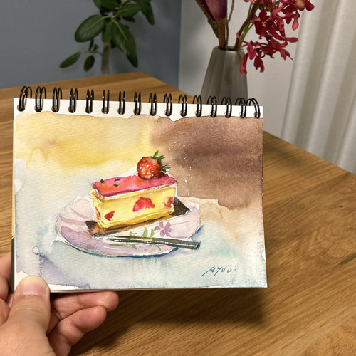 水彩画】原画「 Sweet memory 」：105×150 mm #ケーキ #洋菓子