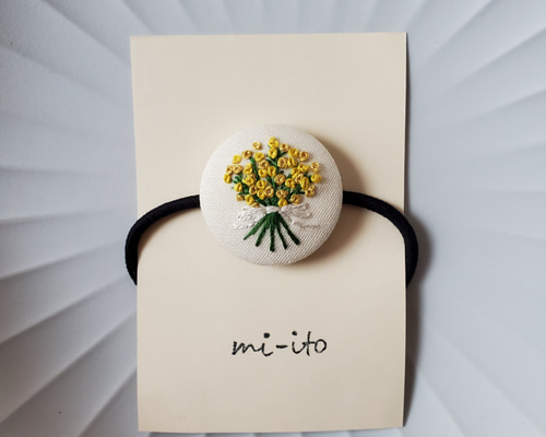 刺繍ヘアゴム no.413 くるみボタン 《送料無料》 ヘアゴム mi-ito 通販