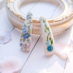 薔薇刺繍と花柄のぱっちんピンSet(オレンジB) ヘアピン ししゅばやし