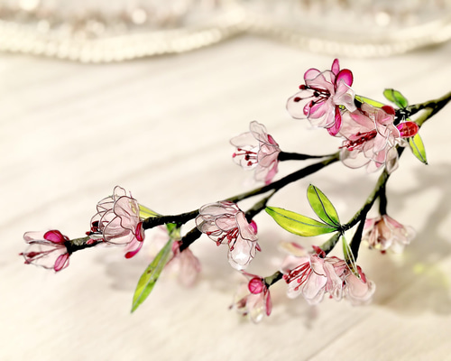 春の特盛　実のある枝12本セット　ワイヤークラフト　ディップアート　一輪挿し 桃の節句◇桃の花◇花桃の一輪挿し◇淡桃色◇ディップアート 一輪挿し