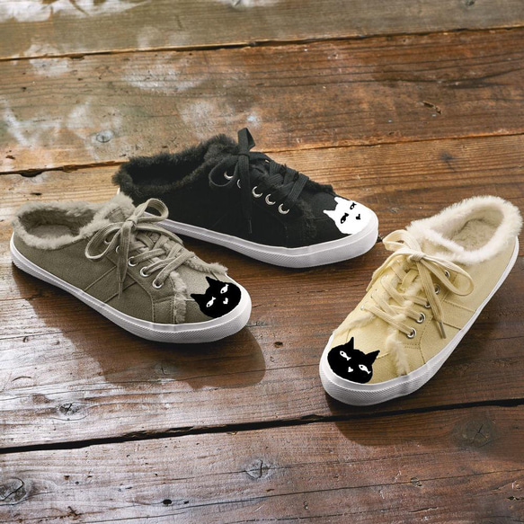 ぶーちゃん vivaia ニットスニーカー カモフラージュ柄 25cm ネコ柄 レディースふわふわスニーカー【22.5～24.5cm