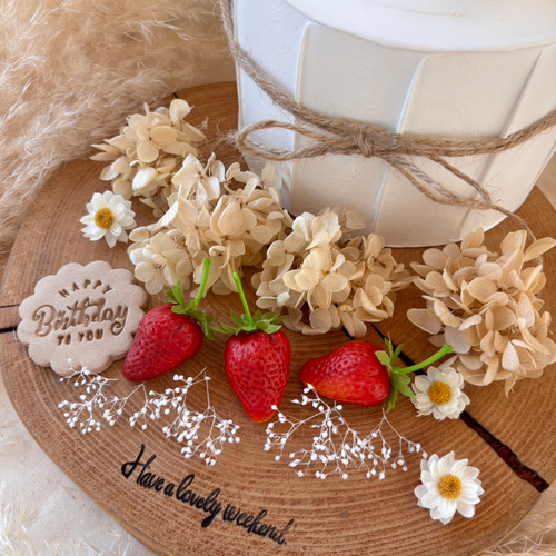 人気】苺とくすみピンク紫陽花のクレイケーキ♡ 雑貨・その他 poispois