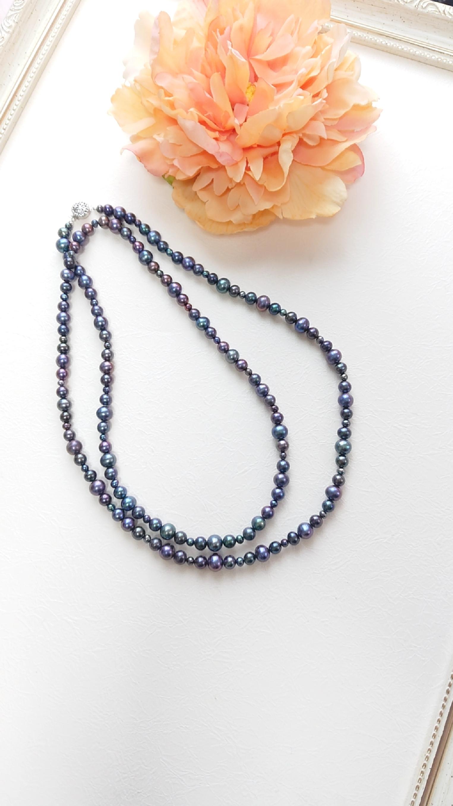 ネイビー淡水パールロングネックレス(No.946-90)