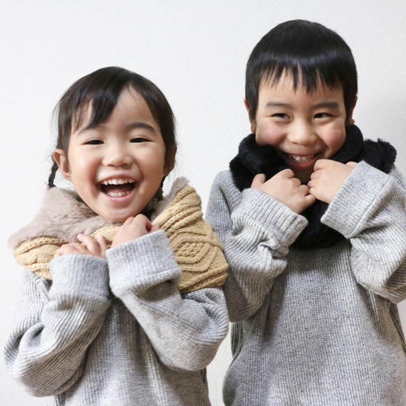 Kids Knit x Fur Mix Snood Unisex &lt;3 colors&gt; 兒童 第5張的照片