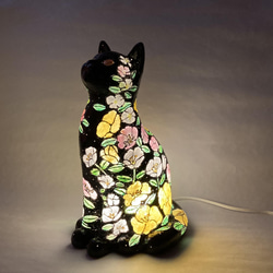 猫型ランプシェード (黒猫　月見草) 7枚目の画像