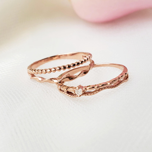 華奢ピンクゴールド2点セット.重ね付けリング、ピンキーリングにもお
