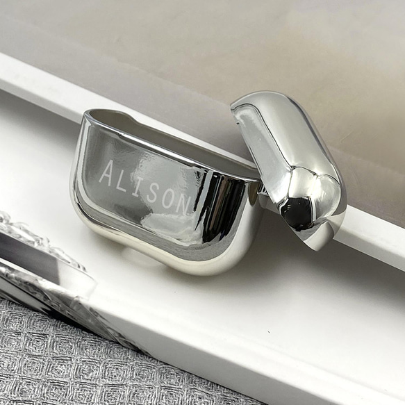 AirPods 3 保護殼 AirPods 第 3 代 6 色金屬銀色無線耳機保護殼可打印名稱 第3張的照片