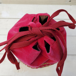 世界にひとつの巾着バッグ　フューシャピンク　別珍 3枚目の画像