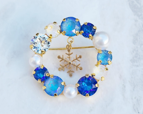 2933★整理品　遺品　アクセサリー　香水　帯留め　ネックレス　ブローチなど ☆再販×10以上☆【選べる4way】雪の結晶ブローチ ブルー 雪 結晶 冬