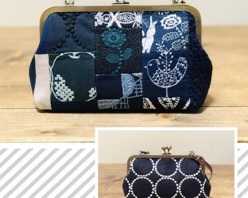 ミナペルホネン 生地使用　パッチワーク　がま口ポーチ　ハンドメイド ミナペルホネンhandmade パッチワークがま口バック がま口 Rose Garden
