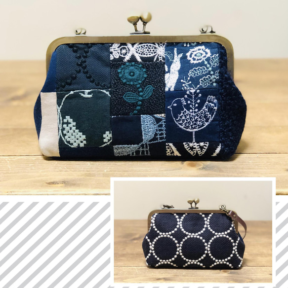 ミナペルホネン 生地使用　パッチワーク　がま口ポーチ　ハンドメイド ミナペルホネンhandmade パッチワークがま口バック がま口 Rose