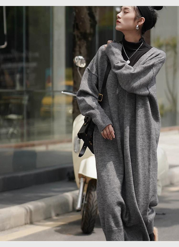 コットン ワンピース インナー ワンピース ロング v ネック セーター