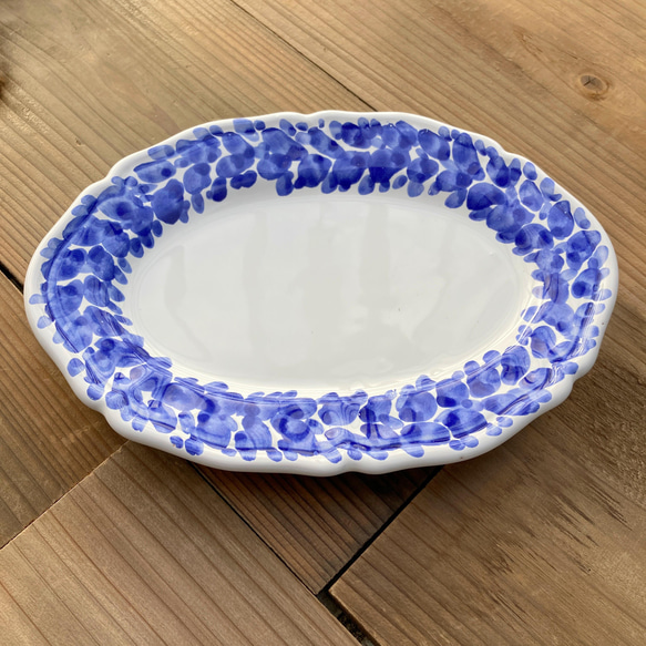 オーバル皿 23cm OVL019 マヨリカ焼き イタリア陶器 青いお皿 2枚目の画像